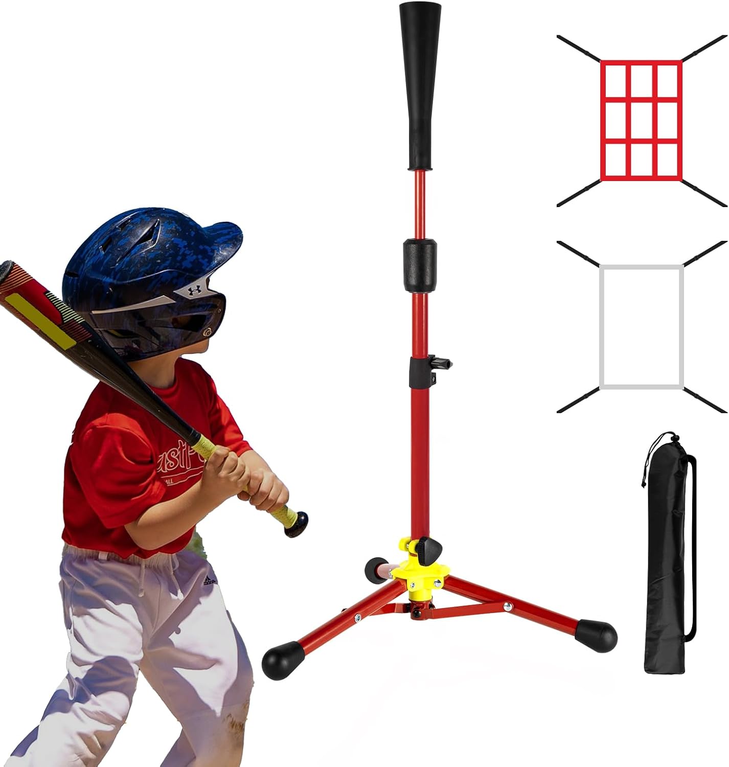 23.5-39.76In Baseball Tee for Kids with Strike Zone Target Net, Batting Tees for Baseball, Softball Tee for Batting and Hitting,Strike Zone Plate for Baseball Pitching Accuracy Improve