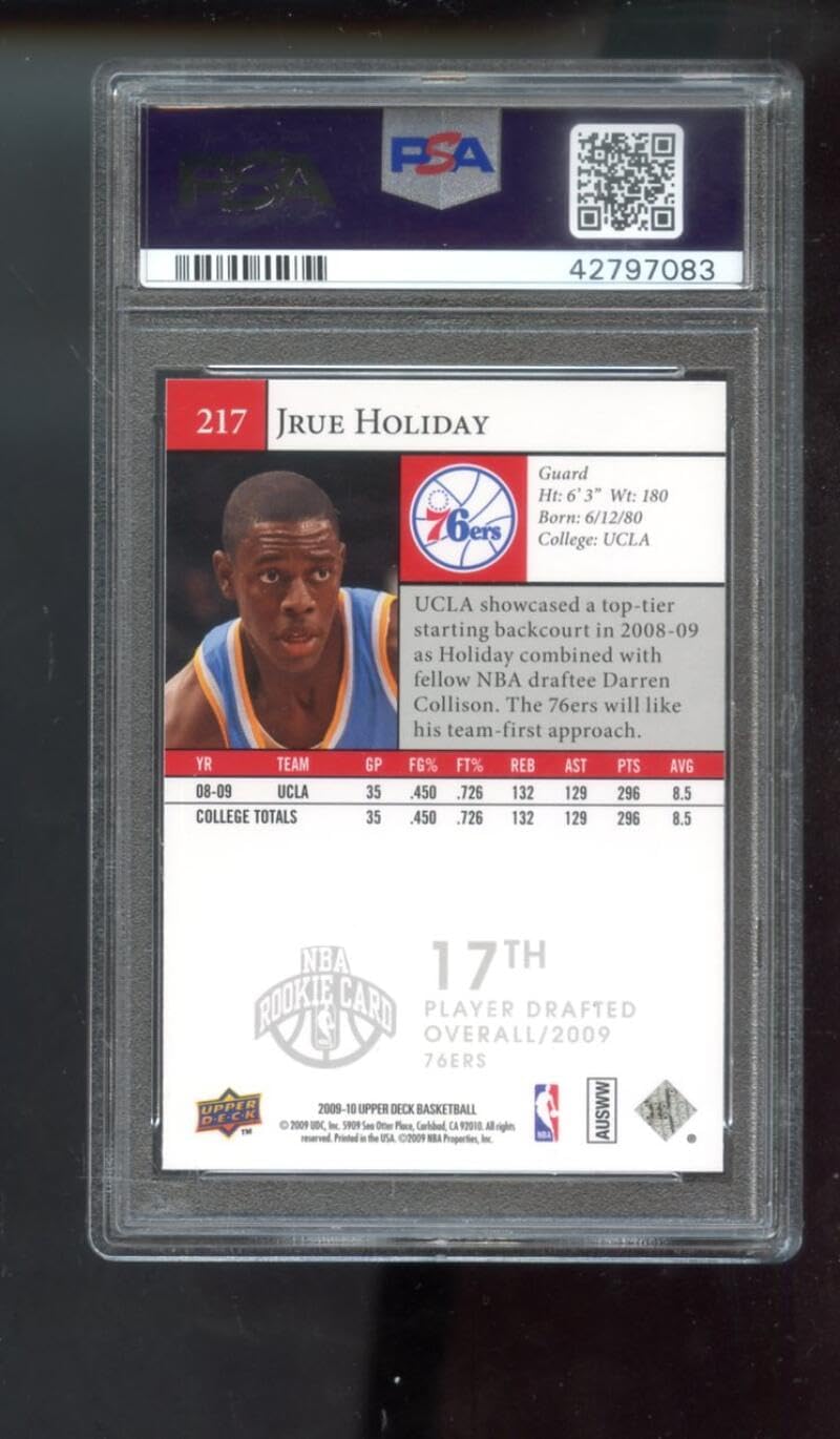2009-10 Upper Deck Star Rookies #217 Jrue Holiday ROOKIE RC PSA 9 Graded Basketball Card NBA 09-10 Philadelphia 76ers 2009-2010