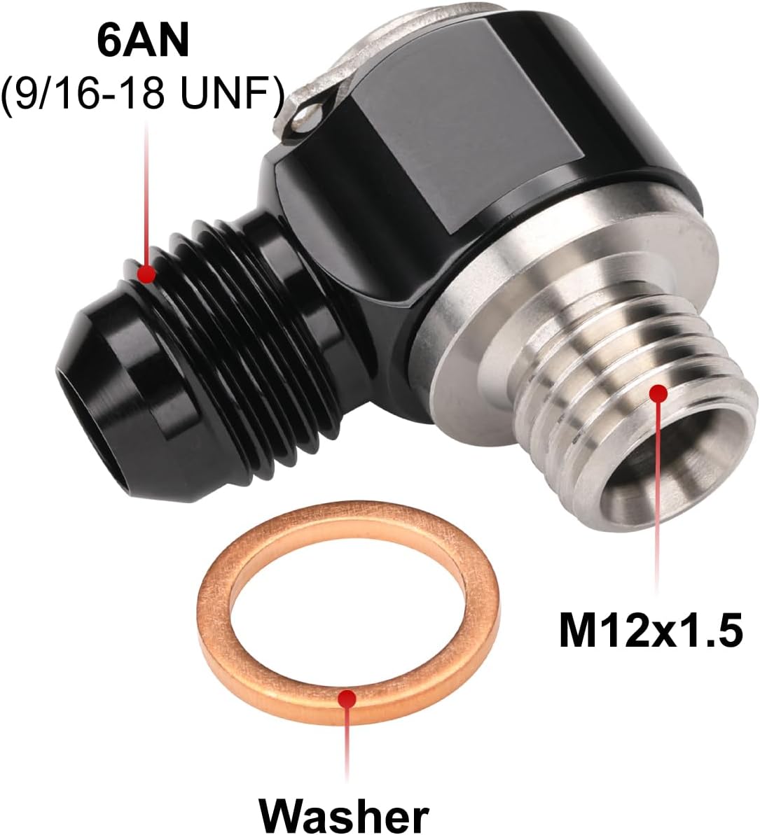 6AN Male Flare Banjo to M12x1.5 Stainless Steel Banjo Bolt Assembly Fitting Adapter Black