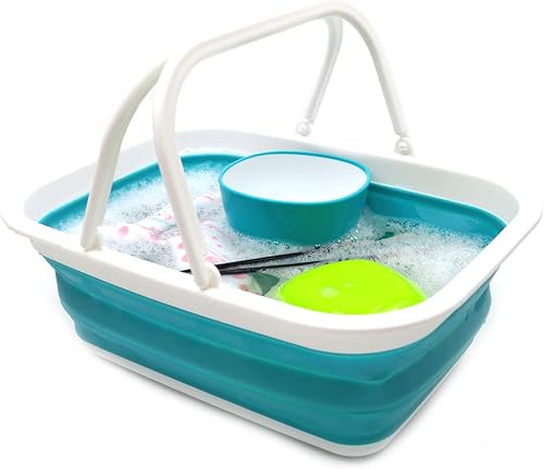 Miniatura 5 de SAMMART Juego de 2-15.5L (4.1 galones) bañera plegable con asa  Cesta de picnic portátil al aire librecráter  Bolsa de compras plegable  Contenedor