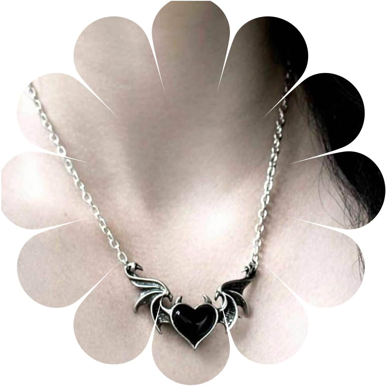 Vintage Heart Pendant Necklace Angle Wing Necklace Demon Wing Choker Necklace Black Love Heart Choker Necklace Jewelry for Women (Black)