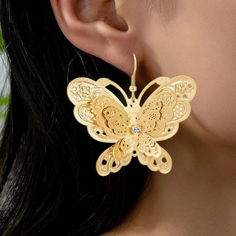 Gold Butterfly Earrings Hook Earrings Multiple Layers For Women Dangle Earrings - Image 3