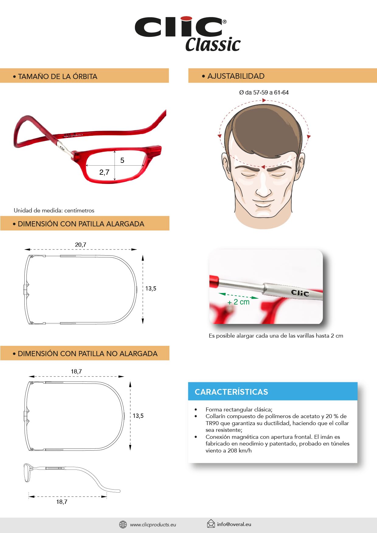Clic Gafas de lectura Eyewear Classic | Gafas presbicia flexibles | Gafas con clip magnetico | Gafas lectura | Gafas lectura hombre y mujer