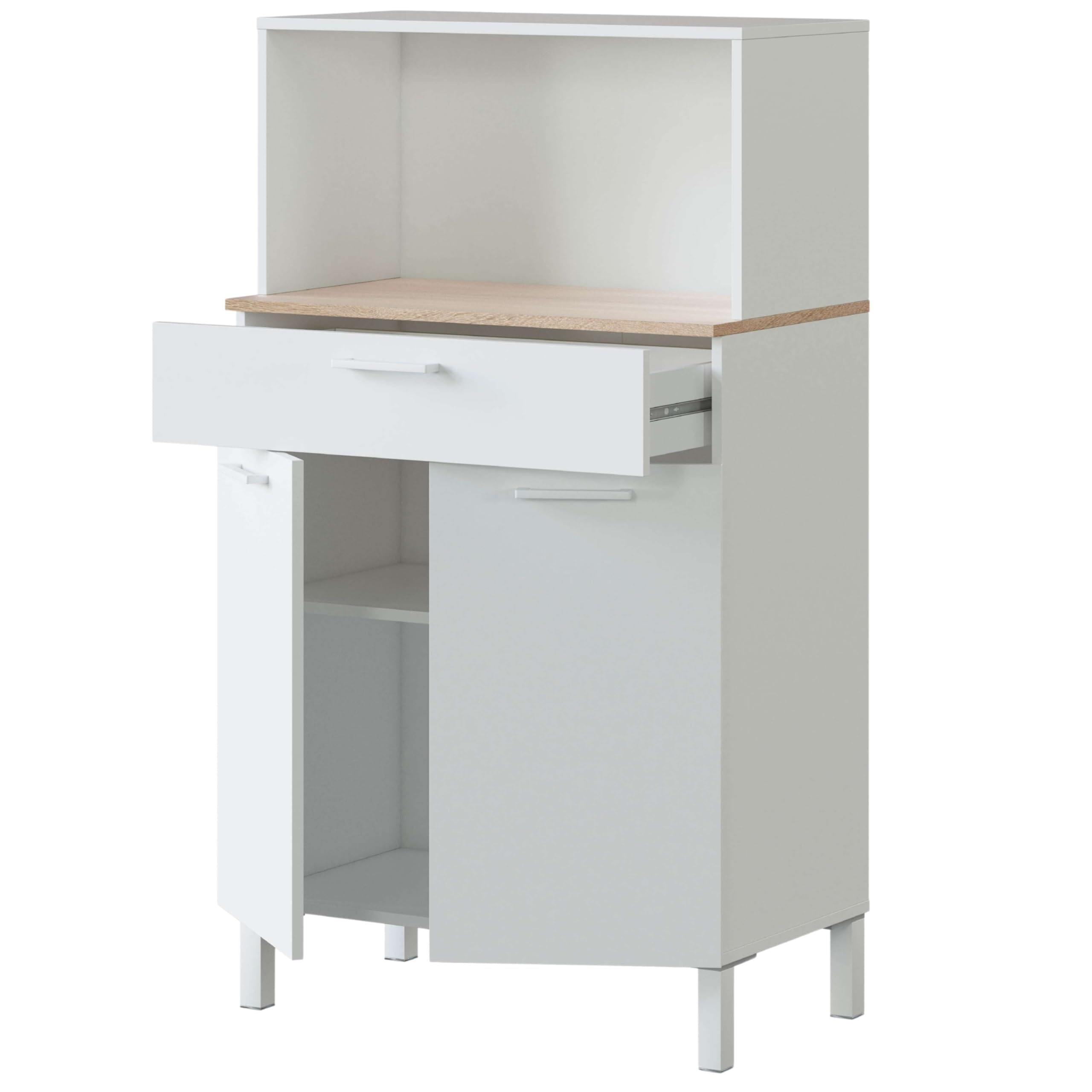 Habitdesign Mueble Auxiliar Cocina 2 Puertas + 1 Cajón, Modelo Kira, Acabado Blanco Artik y Roble Canadian, Medidas: 126 cm (Alto) x 72 cm (Ancho) x 40 cm (Fondo)