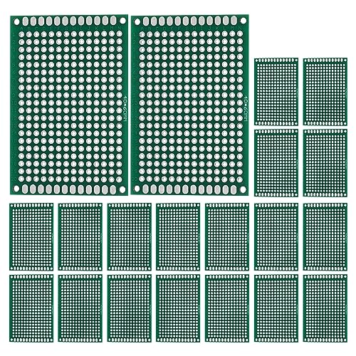 uxcell 6 x 4 cm Double Sided PCB Board, 20 Pcs 1.6 mm Thickness Prototype Kit, PCB Circuit Board FR-4 Perfboard for DIY Soldering Electronic Experiments, Green