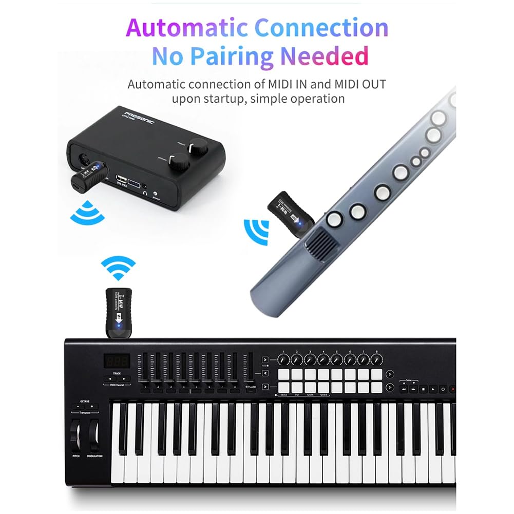 Trasmettitore Ricevitore Audio per Chitarra Wireless Midi Ricaricabile Adattatore Midi Wireless per Tastiera di Pianoforte Digitale