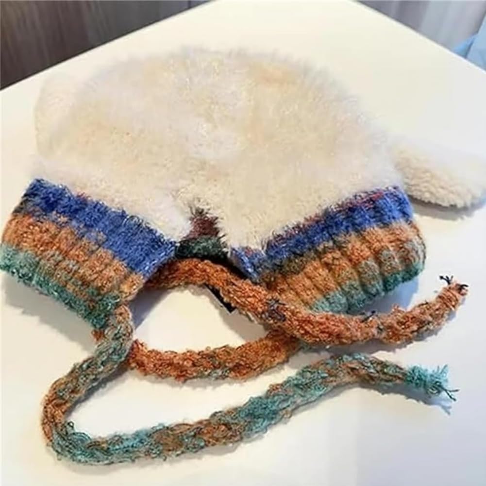 Generisch Cappello creativo 2 in 1 con corna, cappello natalizio lavorato a maglia con renna, caldo, pieghevole, con paraorecchie in peluche