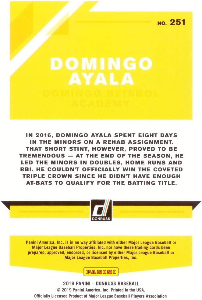 2019 Panini Donruss #251 Domingo Ayala Baseball Card SP - Short Print