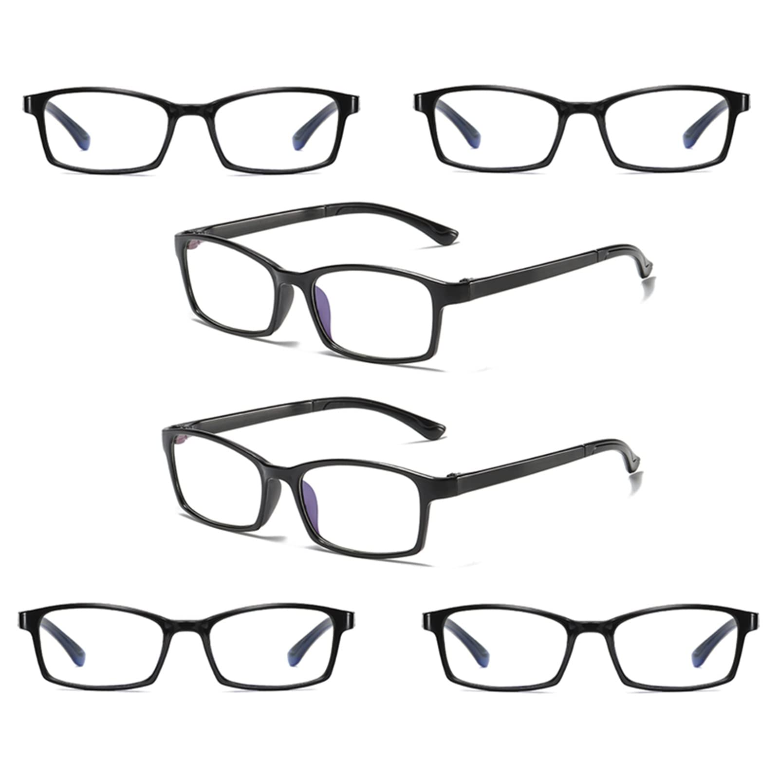 6 Sztuk Jasnoniebieskich Okularów Do Czytania, Prostokątne Okulary Do Czytania Nerd, Przeciwzmęczeniowe I Przeciwodblaskowe/Black/3.5