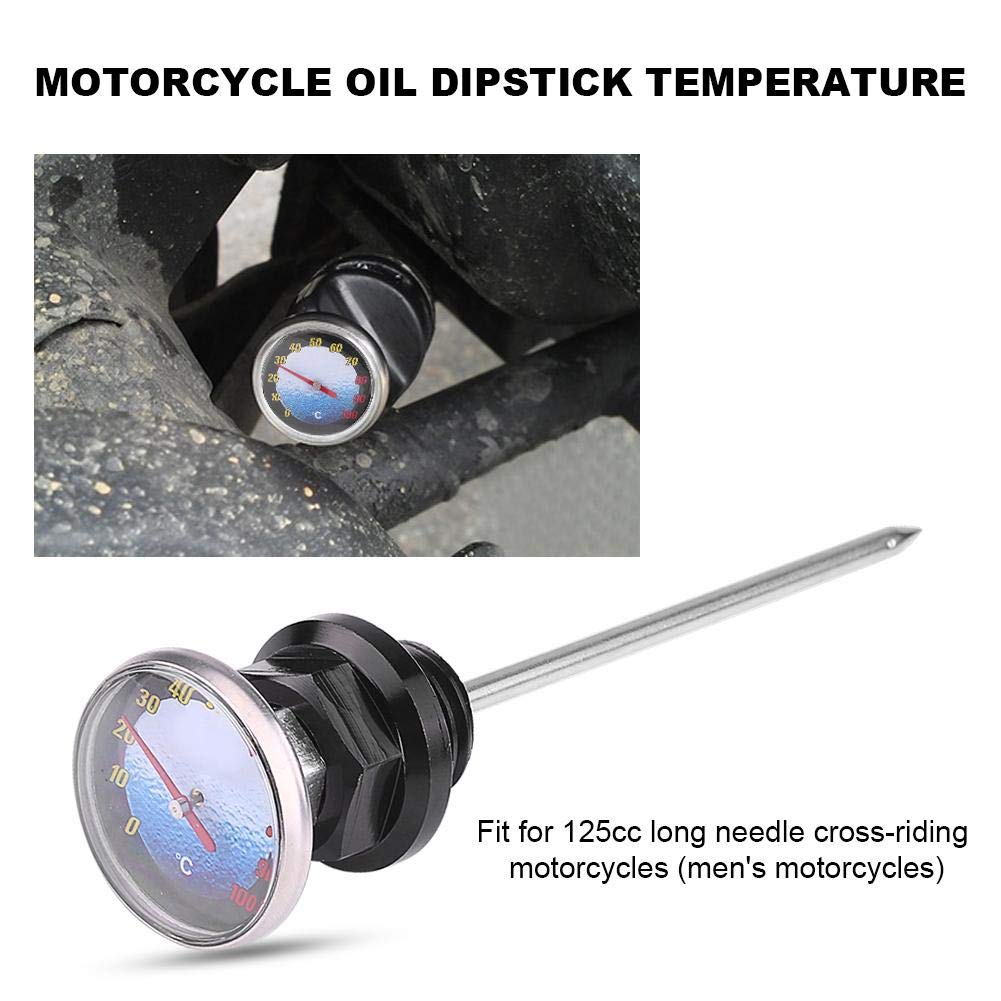 Astina dell'olio del motociclo Astina di livello dell'olio in lega di alluminio Indicatore di livello con termometro per motocicletta (Black)