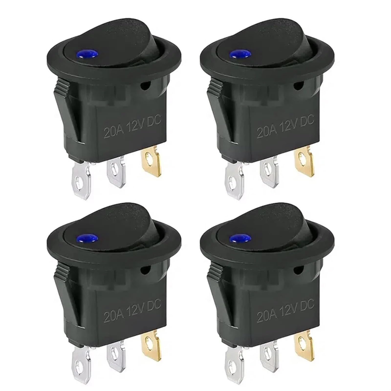4 szt. okrągły przełącznik kołyskowy wodoodporny DC 12 V 20 A SPST włącznik/wyłącznik 3 piny (4 szt. niebieski)