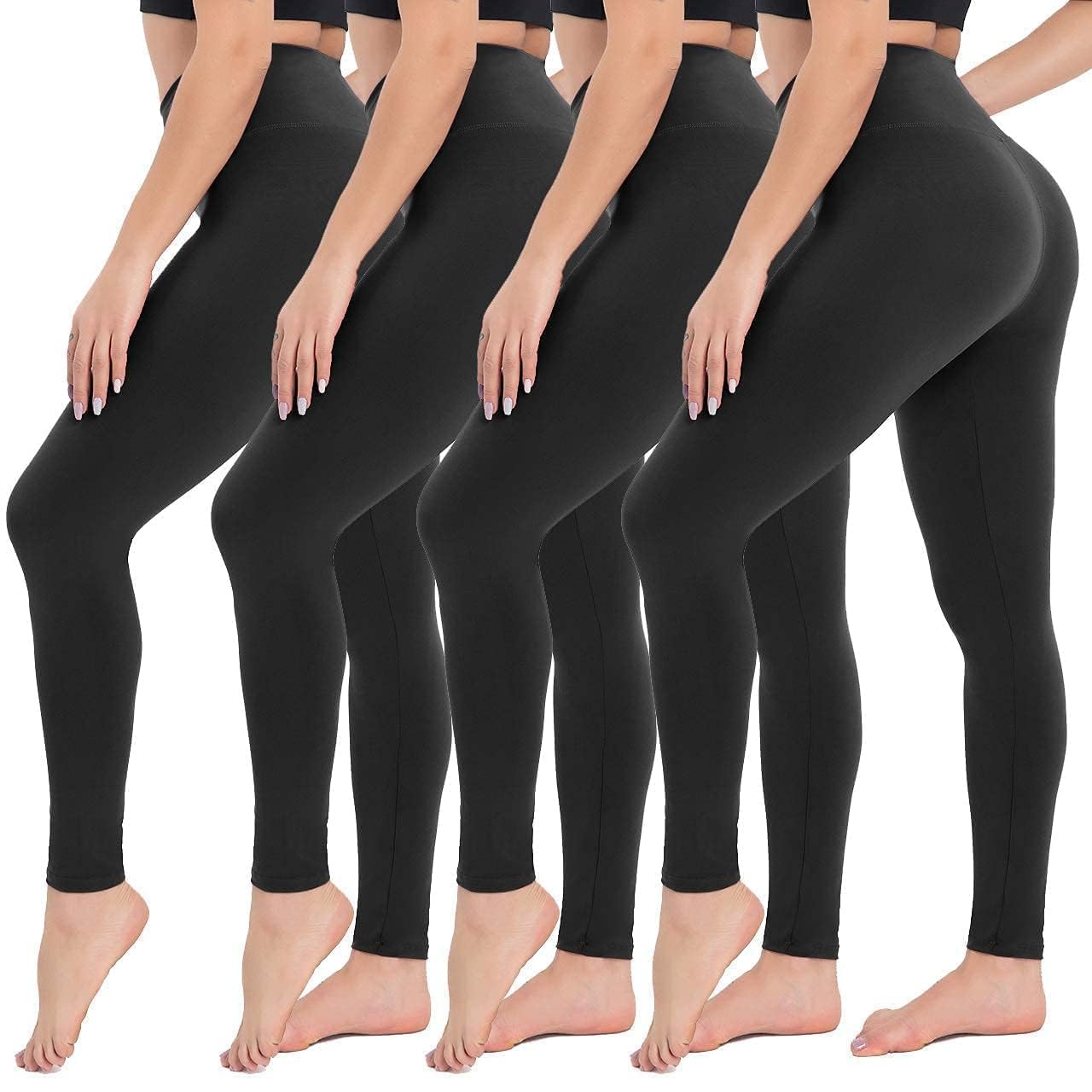 CAMPSNAIL 4 Pack Leggings for Women - High Waisted Soft Tummy Control Capri Black for Yoga Workout Gym Running Pants