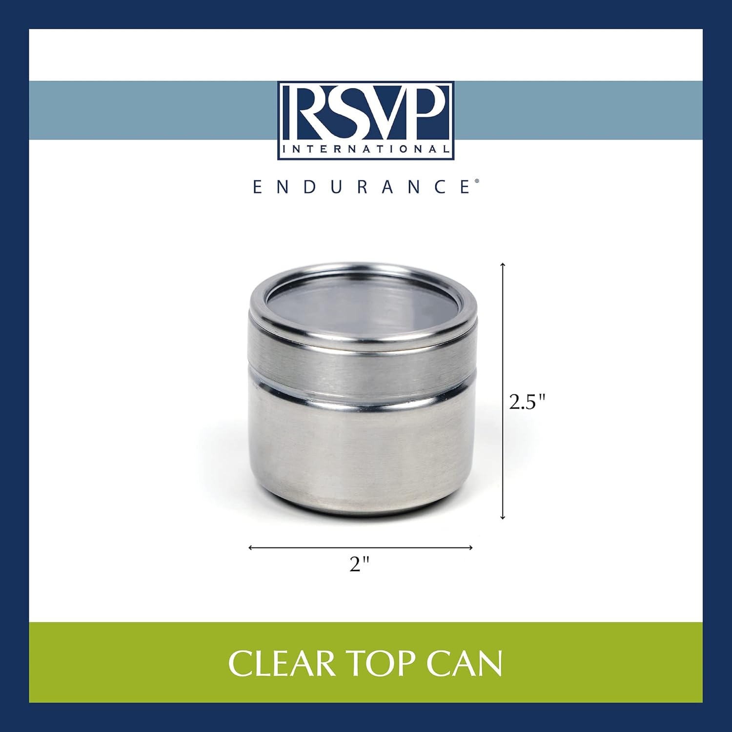 RSVP International Endurance Collection Small Stackable Metal Tins with Clear Lids, Brushed Stainless Steel, Regular, 2-1/2" Diameter, 2" Tall, 4 Fl Oz Capacity
