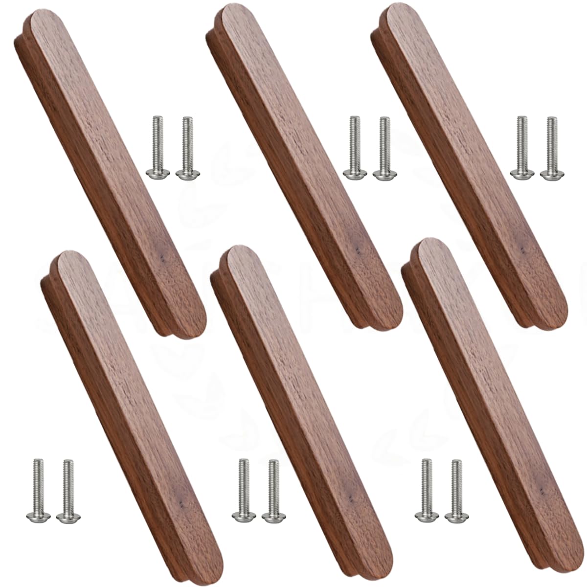 SANCHAKOU Wood Dresser Knobs 6Pcst Shaped Cabinet Door Solid Wood Handle Furniture Drawer Cabinet Wooden Handle Black Walnut 160Mm