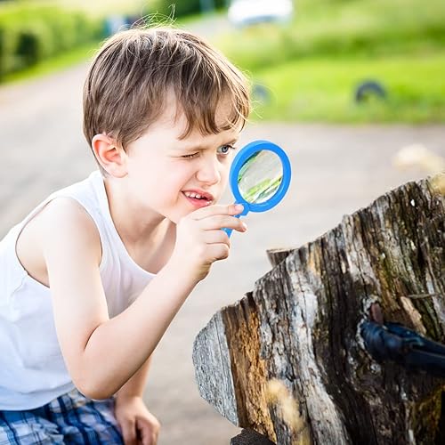 Miniatura 6 de Lupa de mano para niños con soporte, lupa de lectura para juegos de exploración, juguete para niños de 3 años en adelante, lupa de aumento 5X (azul)