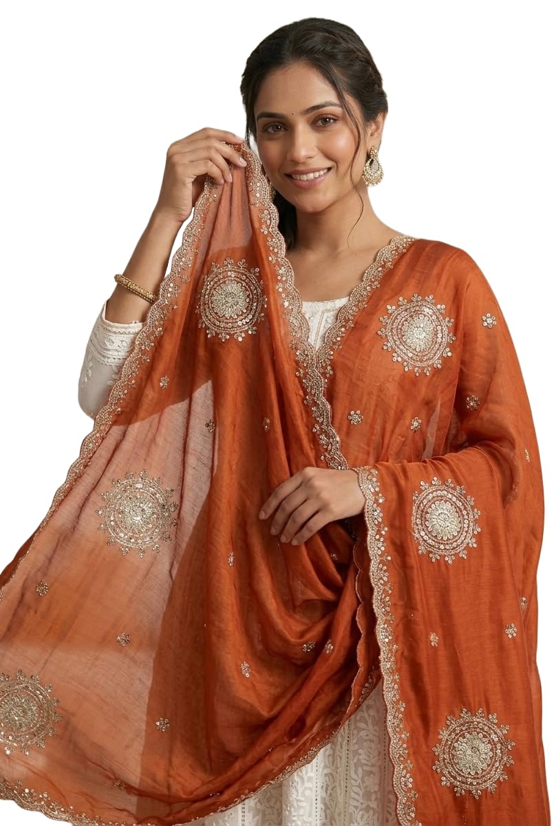 drape essence Women's Golden Sequins Embroidery Work Soft Georgette Rangoli Dupatta For Women | 2.4mtr Full length Dupatta | Ideal for women's Ethnic, Casual, Festivewear.-picture-19