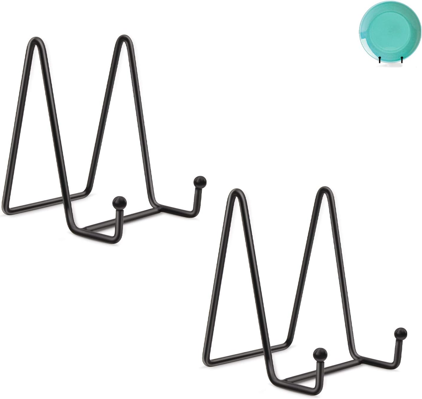 2 Pack Display Stands Holders, Black Iron Easel Plate Holder Display Stands Metal