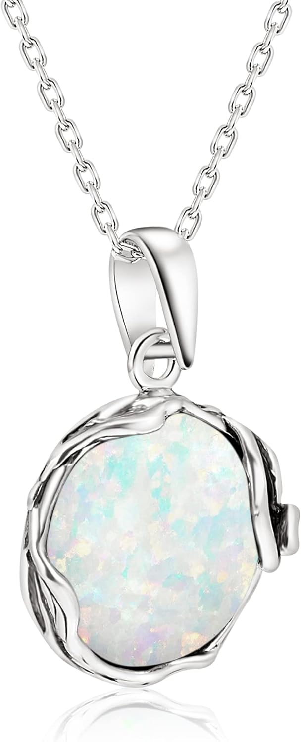 ADITA GOLD 925 Sterling Silver White Opal Necklace - 14mm Round Gemstone - White Opal Necklace for Women - 50cm Cable Chain - October Birthstone Opal Jewelry - For Classy Gift and Everyday Wear - Image 5