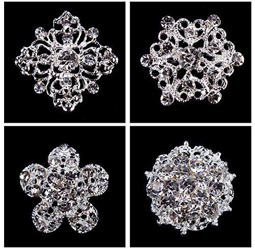 L'vow 12Px Gold Silver Crystal Button Brooches Scarves Buckle Floriated Brooch Collar Pin Rhinestone Corsage Bouquet Kit (Silver E) #TOP2