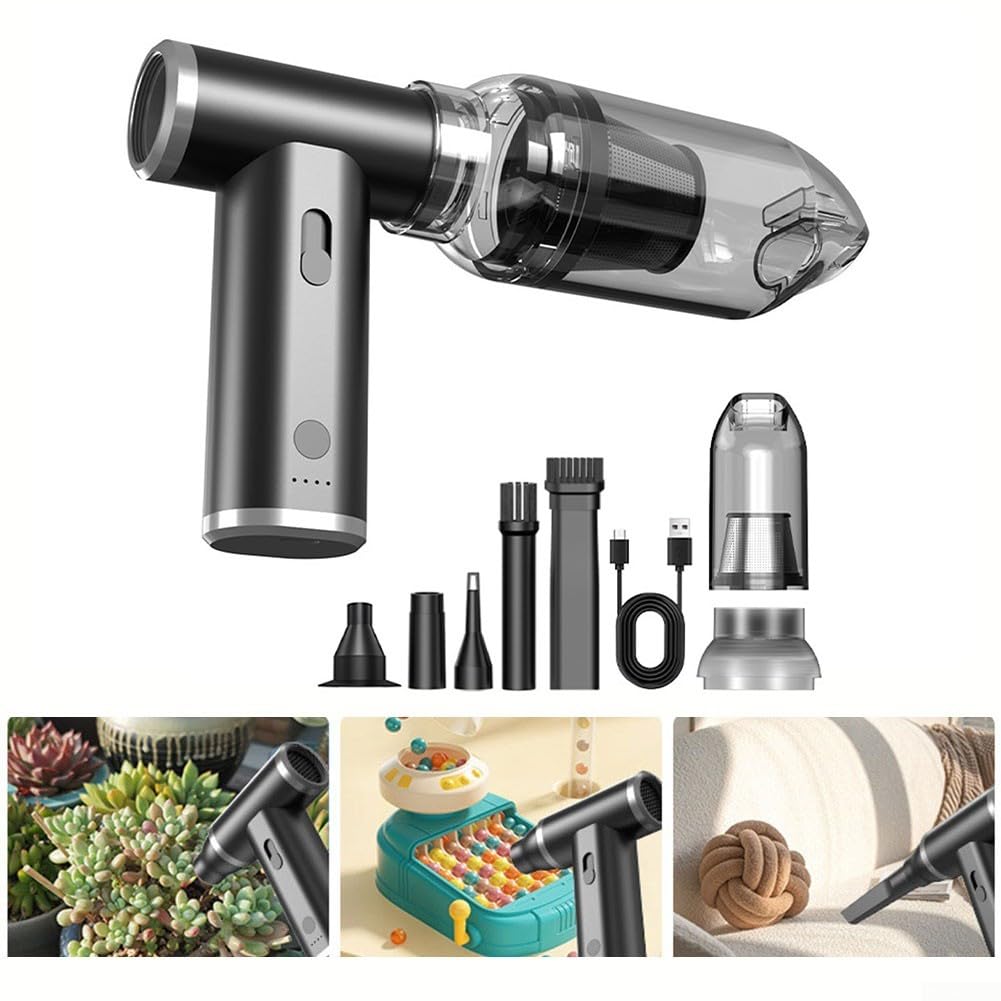 Kabellos für Mini Turbo 120.000 U/min mit 4000 mAh Akku und LED-Licht, bürstenloser Motor aus Legierung, Düsenset für industrielle Reinigung und Autopflege (schwarz)