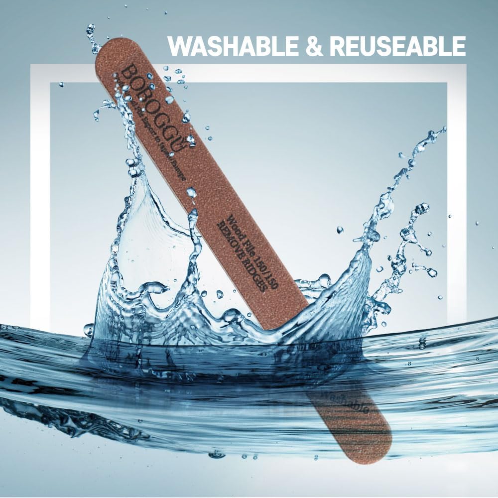 BOBOGGU 73 Korean Professional Wooden Nail Files 25PCS Double Sided Emery Board (150/150 Grit) Reusable Washable Durable Suitable for All Kind of Nails, Brown Color