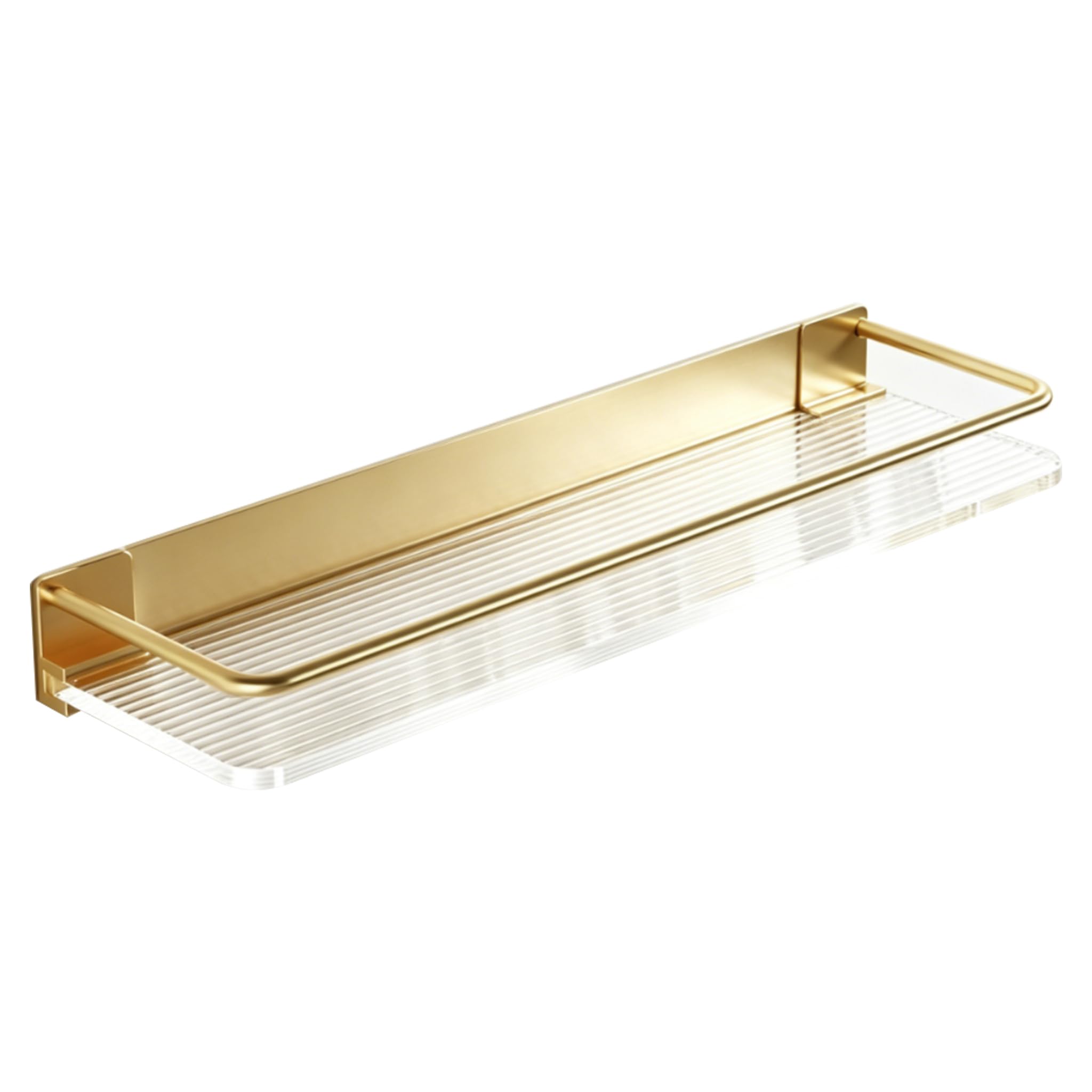 Tsawntd Gold Shelves, Floating Shelves, No-Drill Wall-Mounted Bathroom Storage Shelf, Space Aluminum & Acrylic, 11.81 Inch Bathroom Wall Shelf Clear Shower