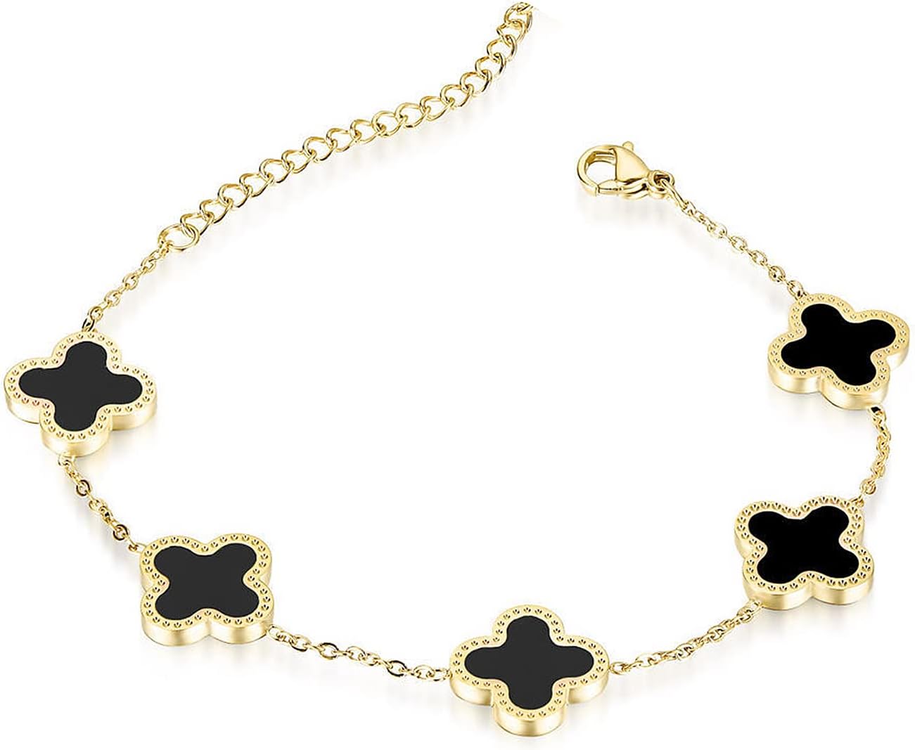 RackynassGold Clover Bracelets for Women Lucky Four Clover Designer Jewelry Gold Chain Bracelets (Black)…