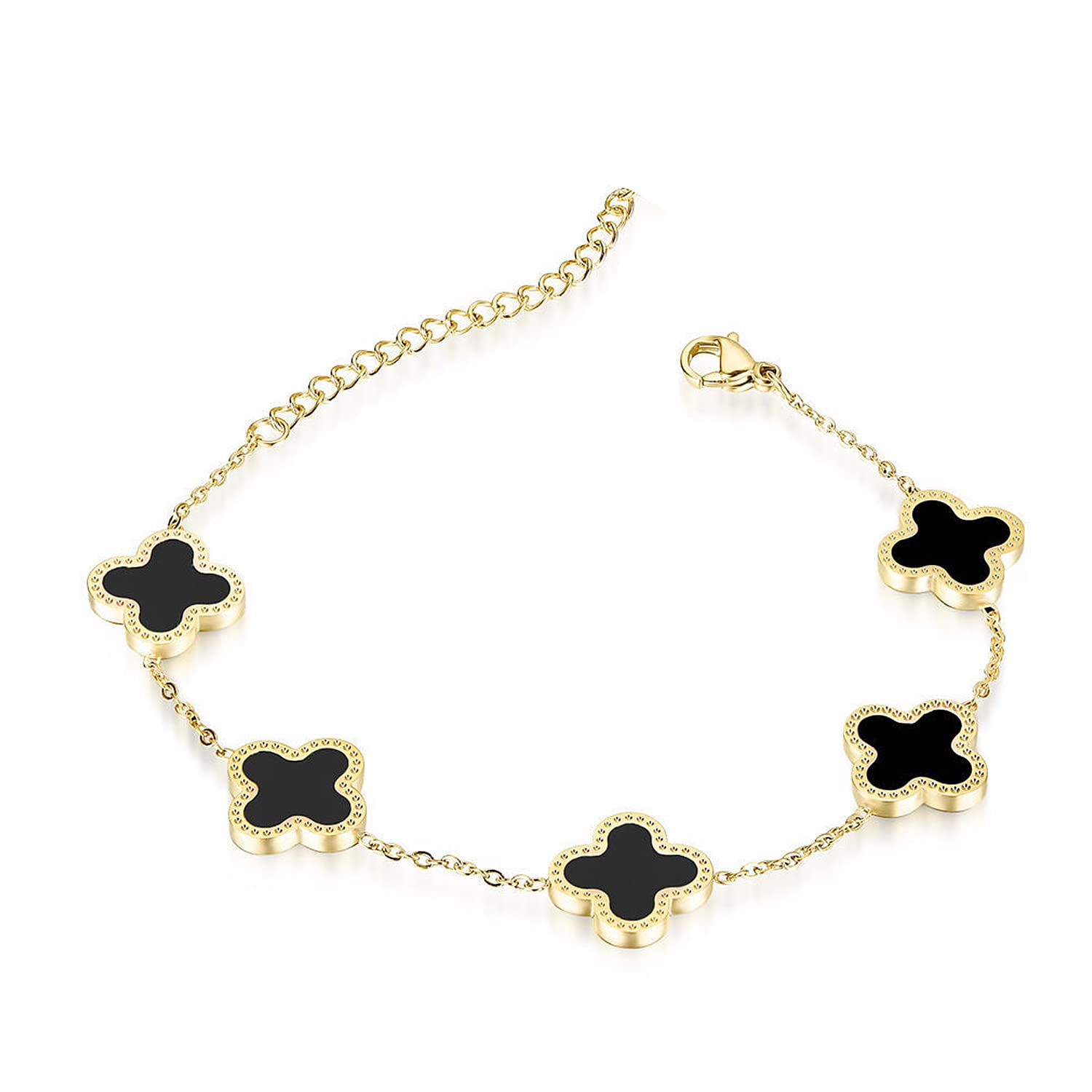 RackynassGold Clover Bracelets for Women Lucky Four Clover Designer Jewelry Gold Chain Bracelets (Black)…