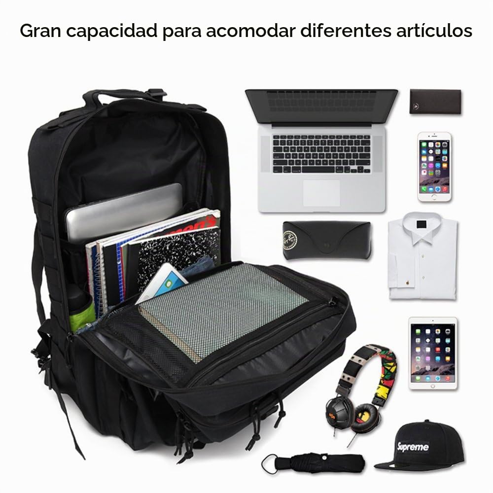 Mochila Táctica Impermeable 45L Gran Capacidad Nylon 600D Múltiples Bolsillos para Senderismo Acampada, Montañismo, Caza, Aire Libre Ciclismo y más