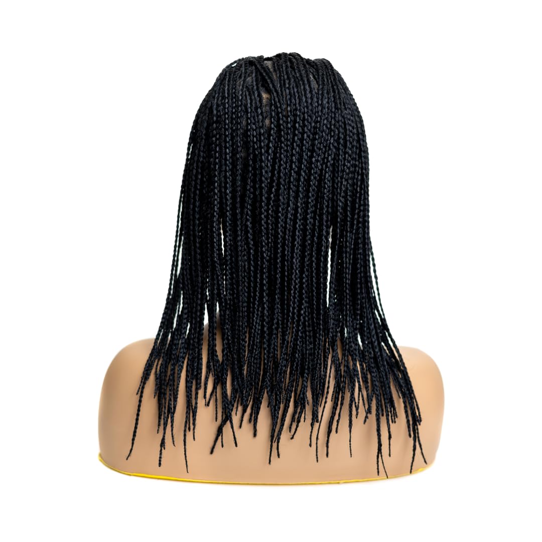 PIB 12'' Full Lace Knotless Box Braid Wig - Square Parted Braided Wig for Black Women - Handmade Box Braids with Natural Baby Hair - Jet Black #1