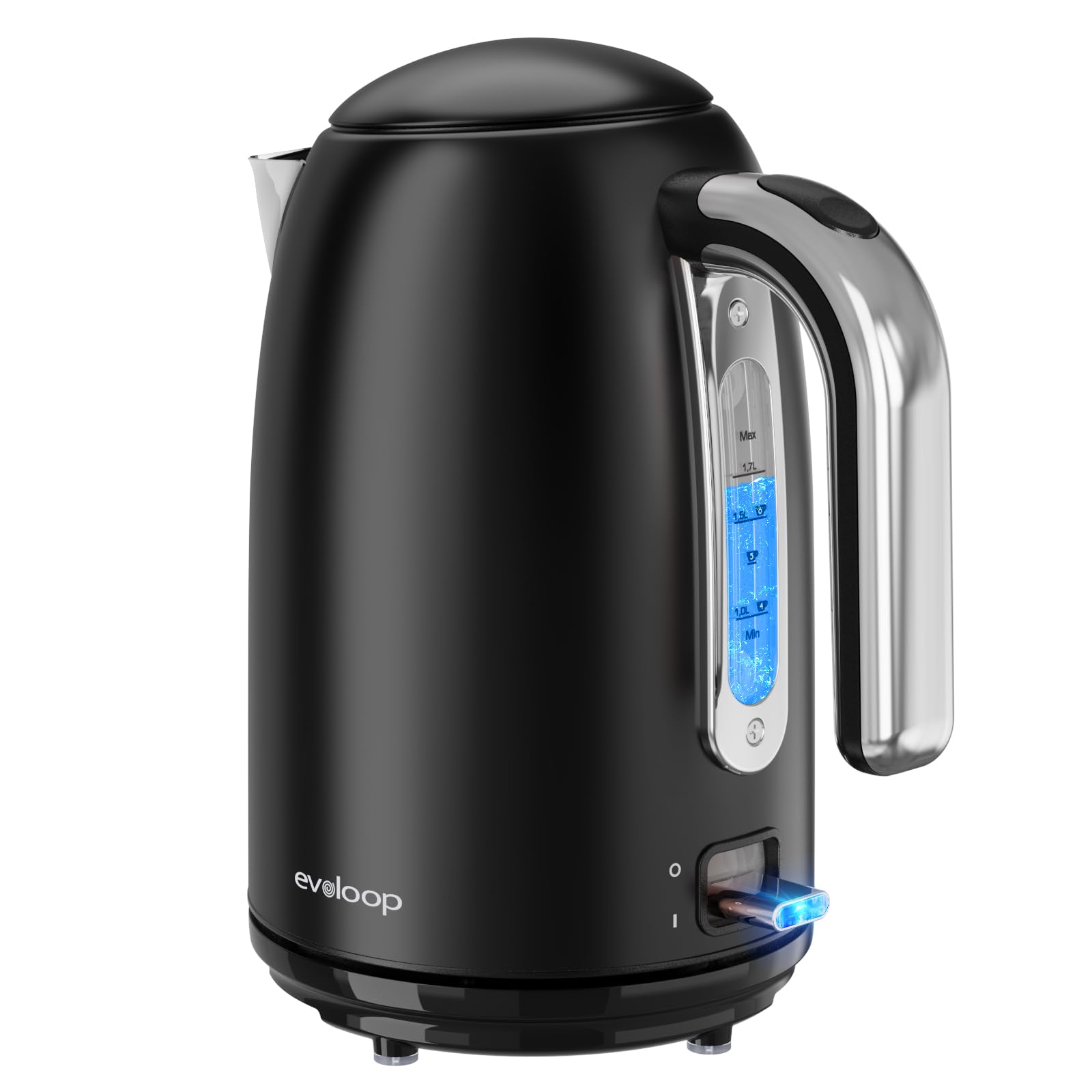Evoloop Electric Kettles, 1.7L Tea Kettle, Hot Water Boiler Heater, Stainless Steel Electric Teapots BPA Free, Auto Shut-Off & Boil-Dry Protection, 120V/1500W-Black