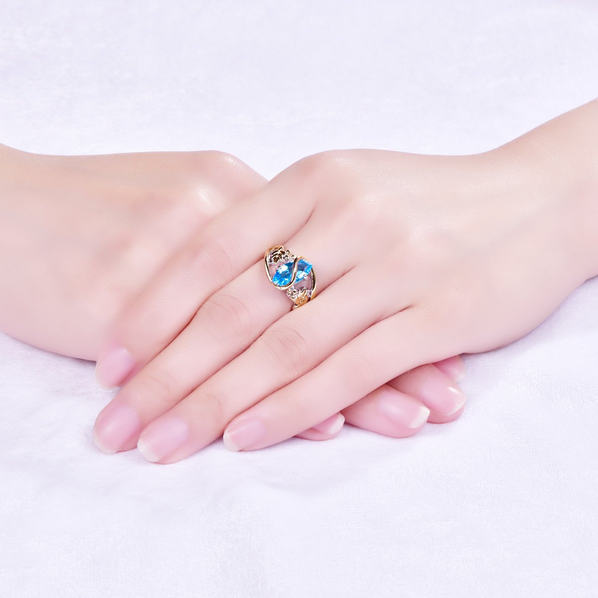 Emsione Women's 925 Sterling Silver Plated Marquise Created Blue Topaz Vine Cocktail Ring Bypass Size 6 to 9