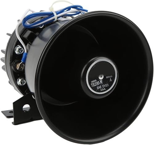 Miniatura 5 de FOUF Bocina de sirena de coche, alarma de advertencia de automóvil, sirena de policía de automóvil, altavoz de cono redondo negro de metal, sirena