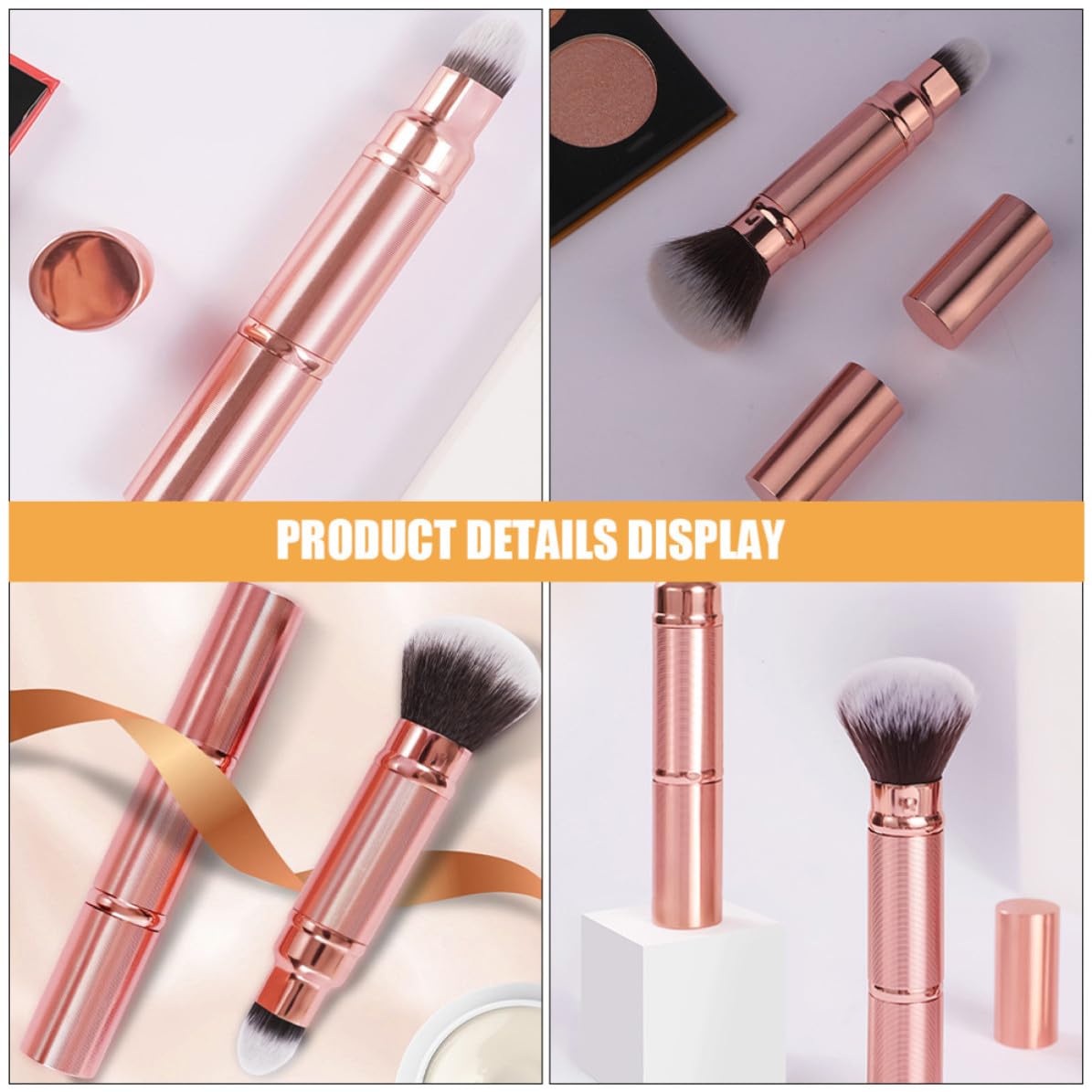 Set 2 Pennelli da Trucco Retrattili per Viaggio, Doppia Punta con Cappuccio, Fibre Sintetiche Morbide, per Fondotinta e Fard, Tocco Confortevole e Multiuso