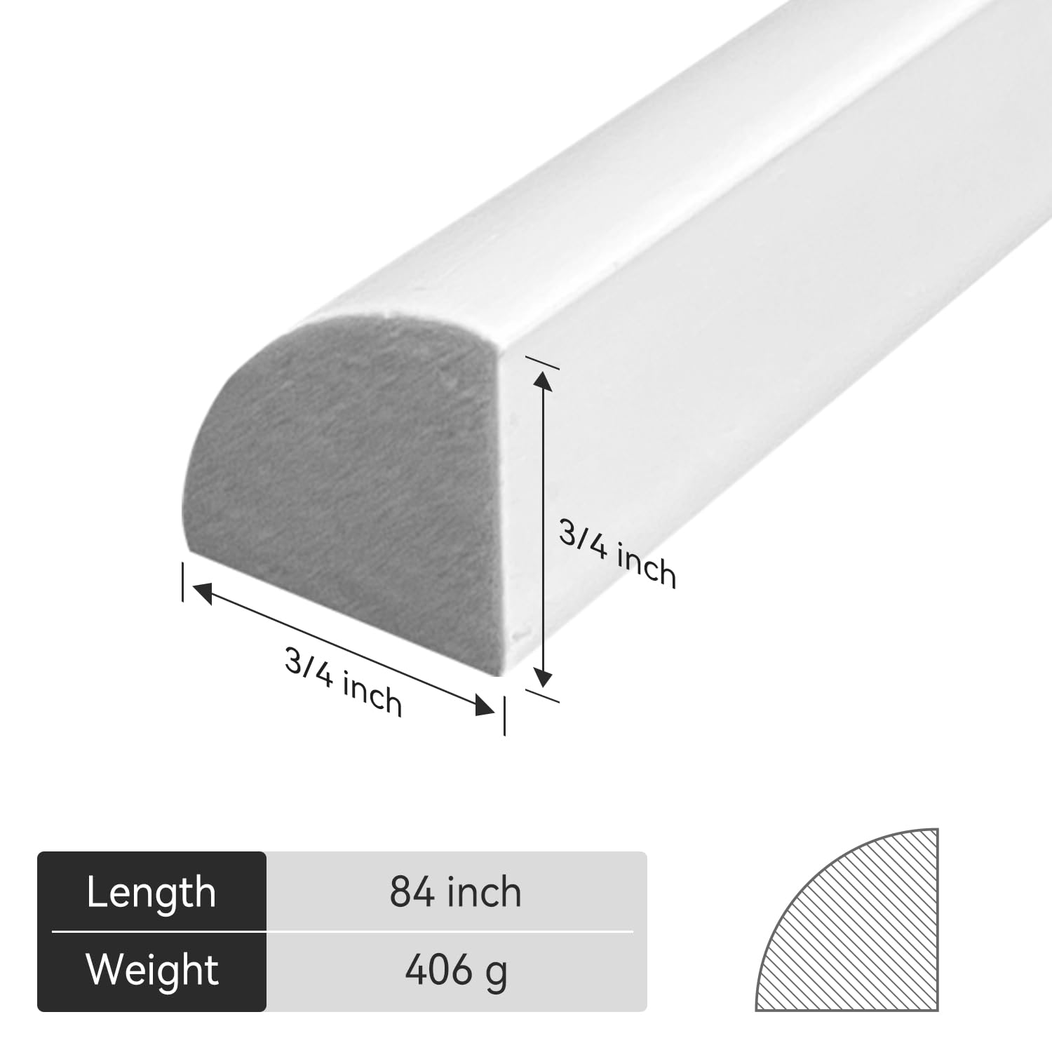 White PVC Quarter Round Molding Trim 3/4" x 3/4" x 8' (16 Pack) – Durable, Waterproof, Easy to Install – Perfect for Flooring Gaps, Kitchen Cabinets, Wall Corners, Bathrooms