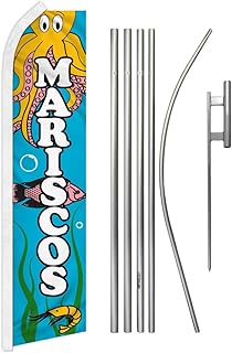 Mariscos Swooper Advertising Flag & Pole Kit - Perfect for Restaurants, Food Trucks, Festivals