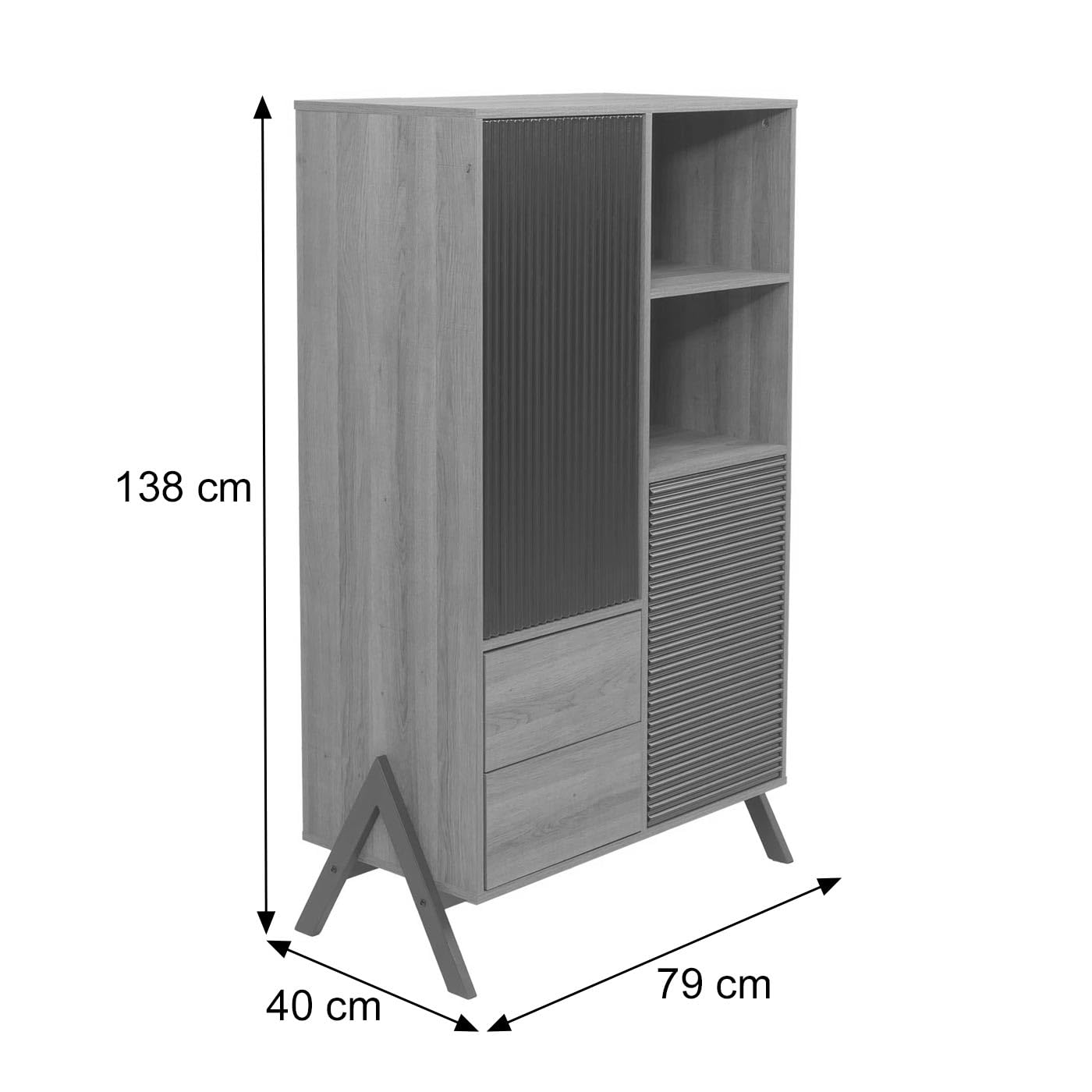 Mendler Hochschrank HWC-O40, Schrank Highboard mit Türen Staufächer Schubladen, MDF Metall Melamin 138x79x40cm - Natur