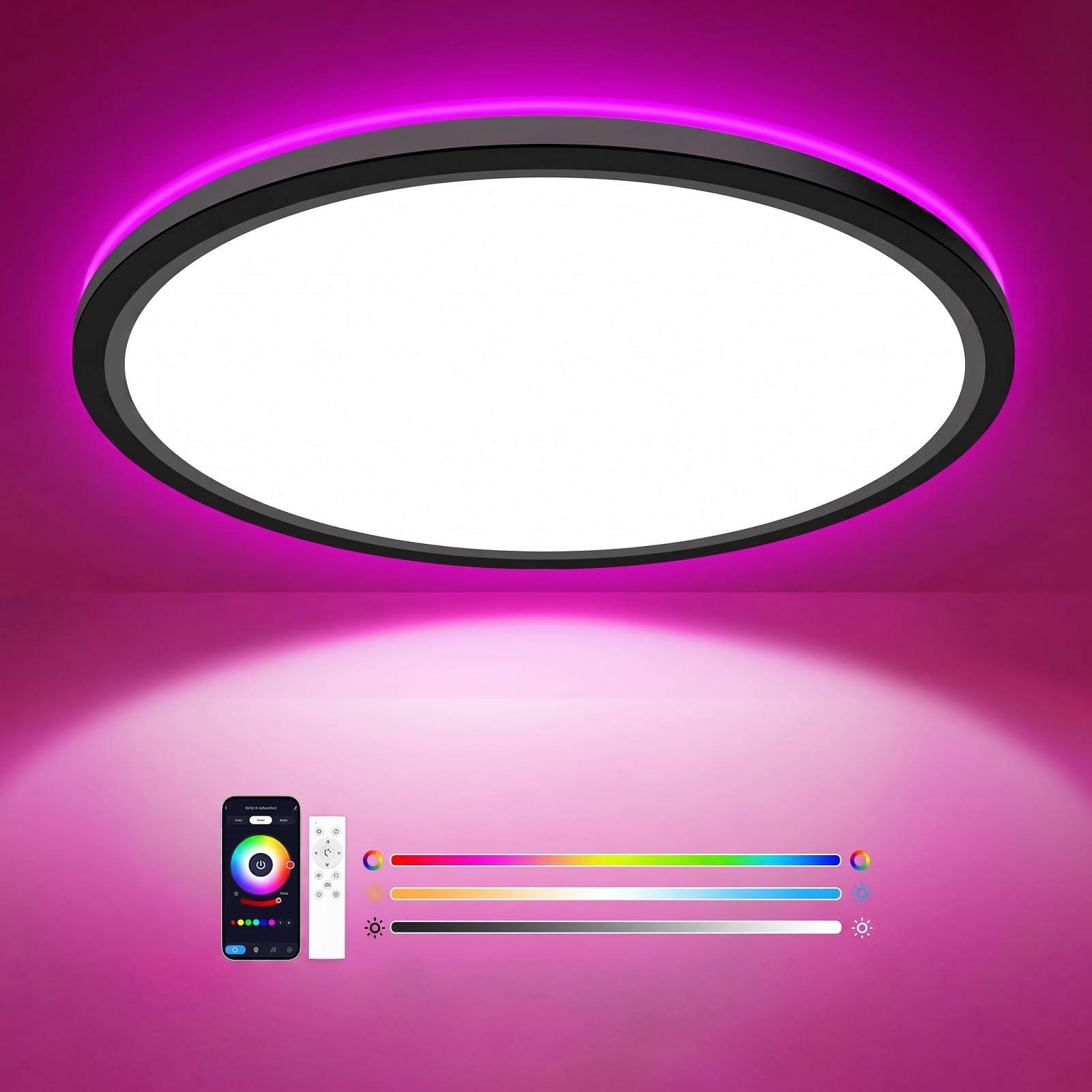zemty 24W 3200LM LED Deckenleuchte Dimmbar, RGB Deckenlampe Farbwechsel für Kinderzimmer Schlafzimmer