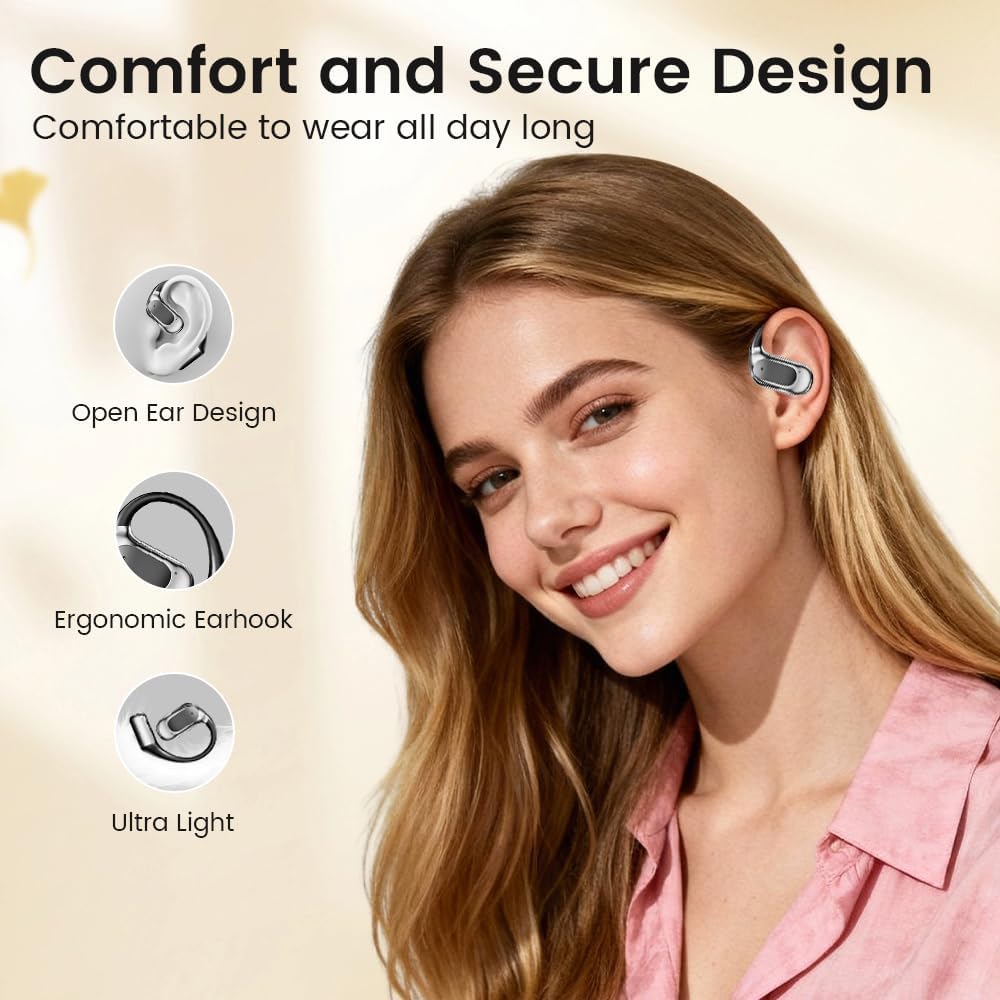 Open Ear Earbuds, Bluetooth Headphones 5.4 Sports with Smart Digital Display, 40H Playtime, Clear Calls,IPx4 Waterproof, Wireless Over Ear Buds Lightweight Design Fit Cycling, Running, Workout(black) - Image 2