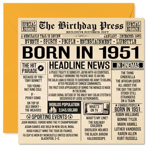 Tarjetas de cumpleaños 73 para hombres y mujeres, periódico nacido en 1951, tarjeta de feliz 73 cumpleaños para abuelo, abuela, abuela, abuela, abuela, abuela, vintage, retro, Back In 1951, 145 mm x
