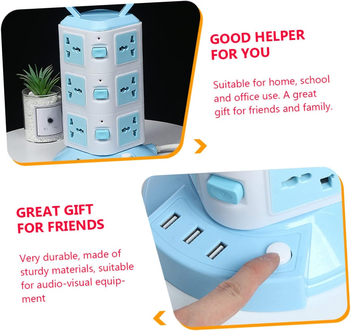Tofficu Portable Charging Socket Vertical Type Extension Socket Light Weight Power Strip