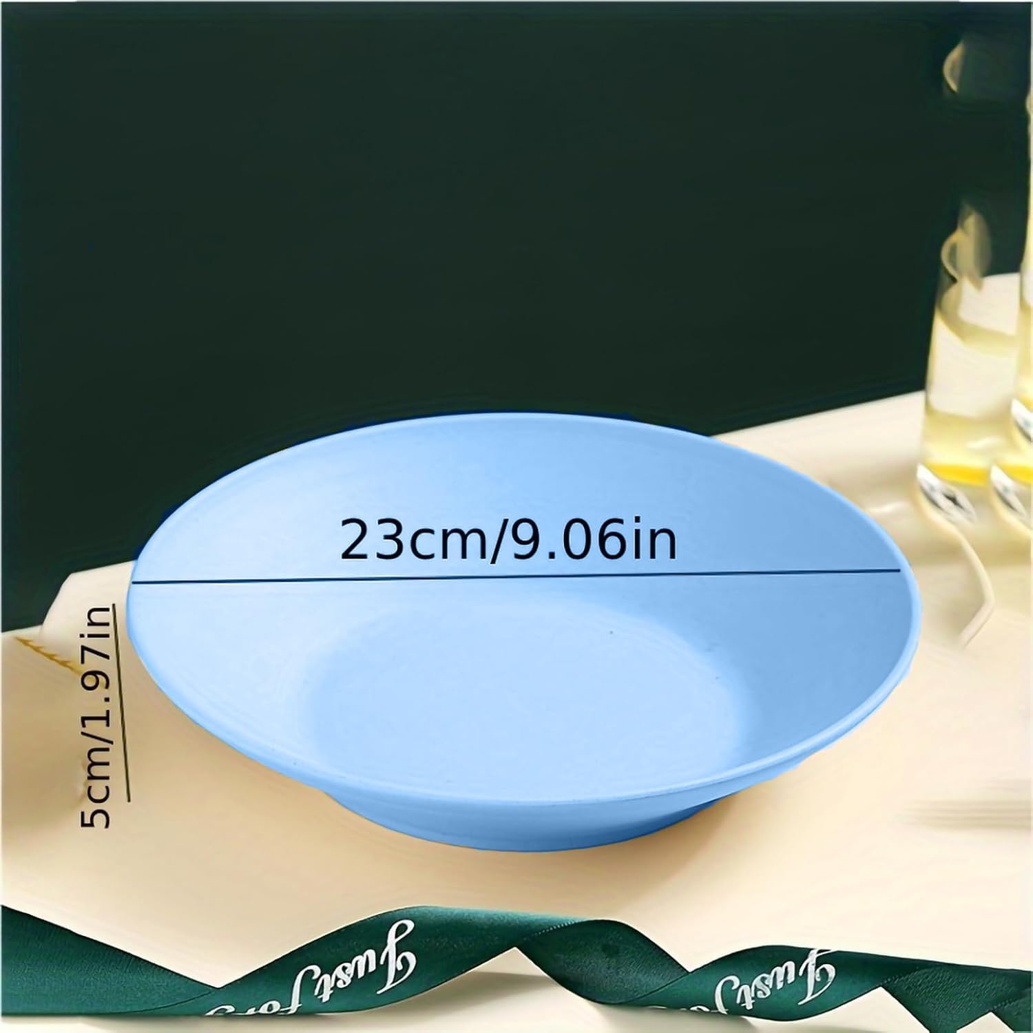 BGVM Wheat Straw Wide Rimmed Soup Bowl Set - 23cm Large Pasta Plates for Spaghetti, Dipping Bread, and Fancy Dinners - Durable & Stylish Dinnerware for Everyday & Restaurant Use (3, Blue) 1