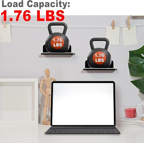 Miniatura 5 de TXEsign Estantes flotantes pequeños para altavoces, paquete de 2 estantes de pared, soporte de altavoz para altavoz, estante de exhibición de cámara