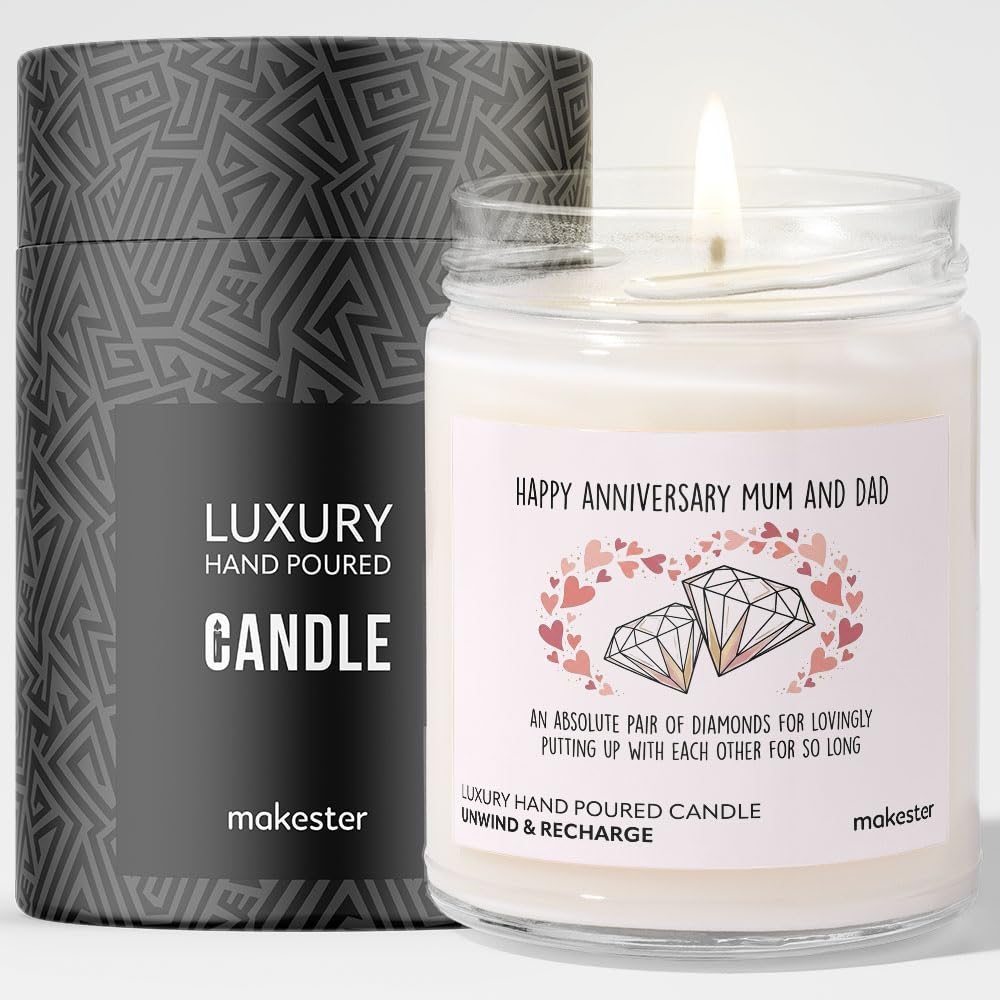 Anniversary Candle Gift for Mum and Dad - Luxury Soy Wax Candle - Vanilla, Jasmine, Sugared Almond - Makester — image 1