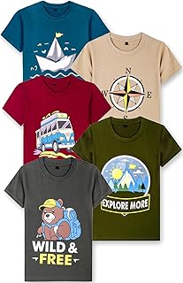 T2F Boys Cotton Regular fit T-Shirts Pack of 5 |Soft Cotton Breathable Fabric | Half Sleeve Round Neck | Casual Wear Combo... Price In India