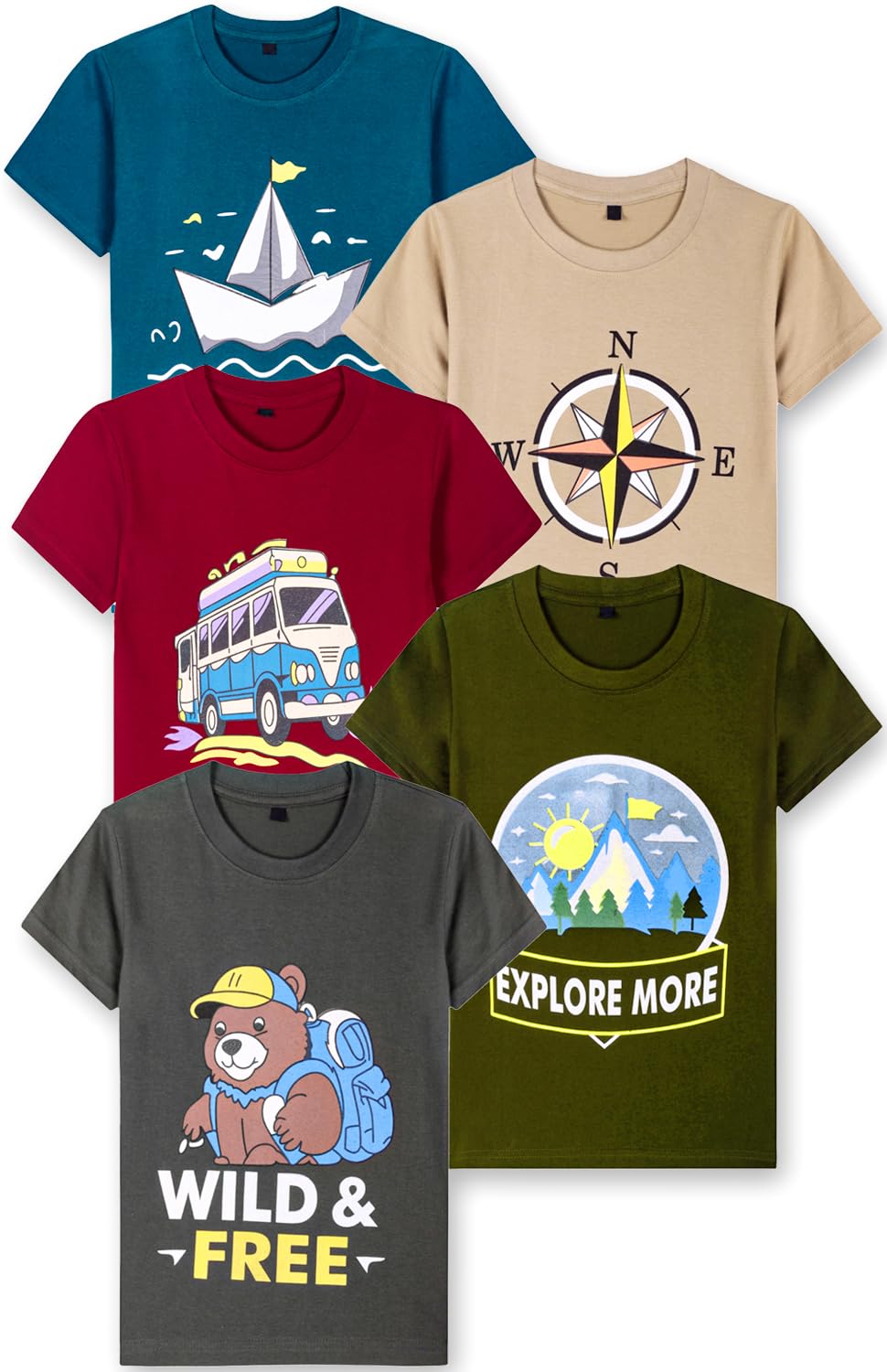 T2F Boys Cotton Regular fit T-Shirts Pack of 5 |Soft Cotton Breathable Fabric | Half Sleeve Round Neck | Casual Wear Combo... - Review, Price and Buying Guide