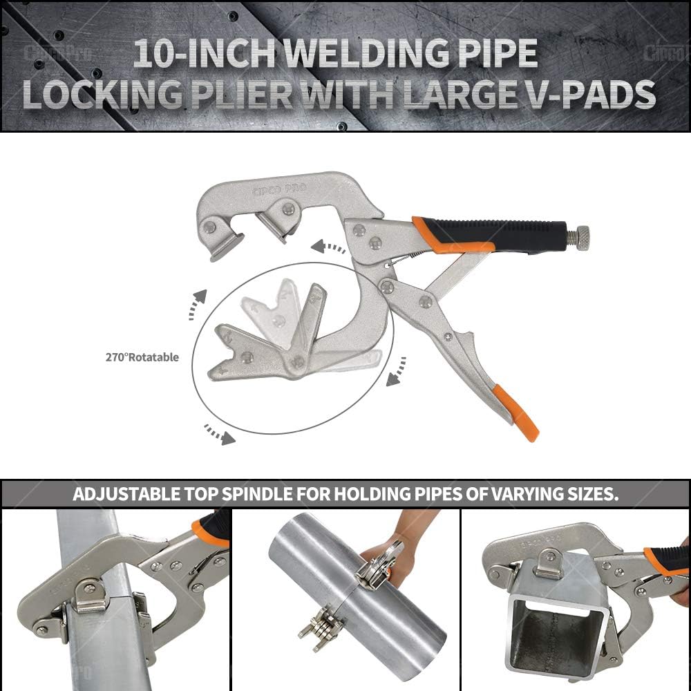 Welding Pipe Clamps 10-Inch Welding Pipe Pliers, Fast Release, C-Clamps Locking with Large V-Pads, welding tools and accessories (2 Pack)