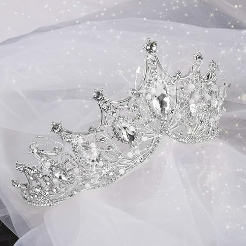 Vista 5 de COCIDE Corona de plata para mujer, corona barroca de reina y tiara para mujer, diadema de cristal, corona de sirena, tiaras de princesa, accesorios