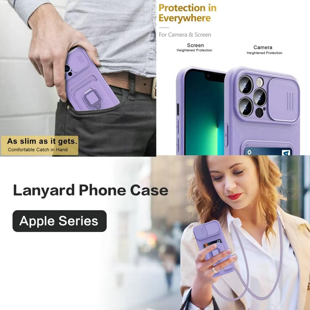 Funda Compatible con Xiaomi Poco X6 Pro 5G/Redmi K70E 5G,Cuello Cordón Carcasa Silicona Suave,Ranura con Tarjetas,Carcasa Cubierta cámara Deslizante Proteger, Anillo Soporte (Púrpura) — view 5