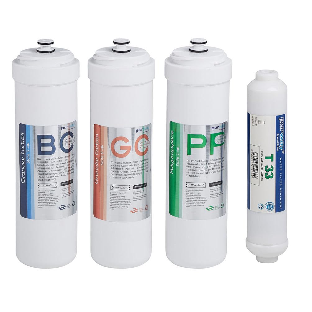 Purway - Set completo di 4 cartucce di ricambio per impianto ad osmosi inversa